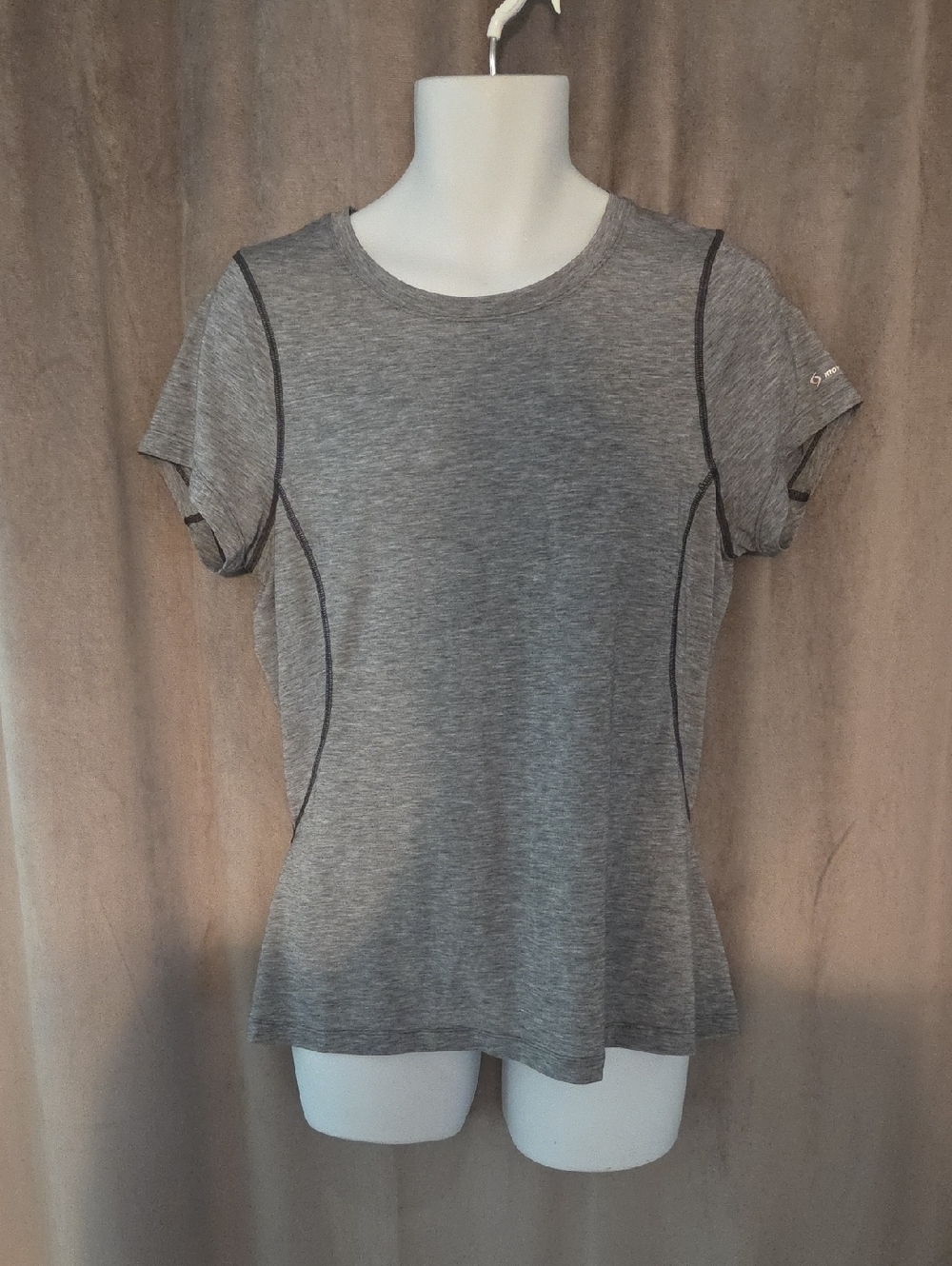 Moving Comfort XL Heather Gray Short-Sleeve Performance Tee with Contrast Seams